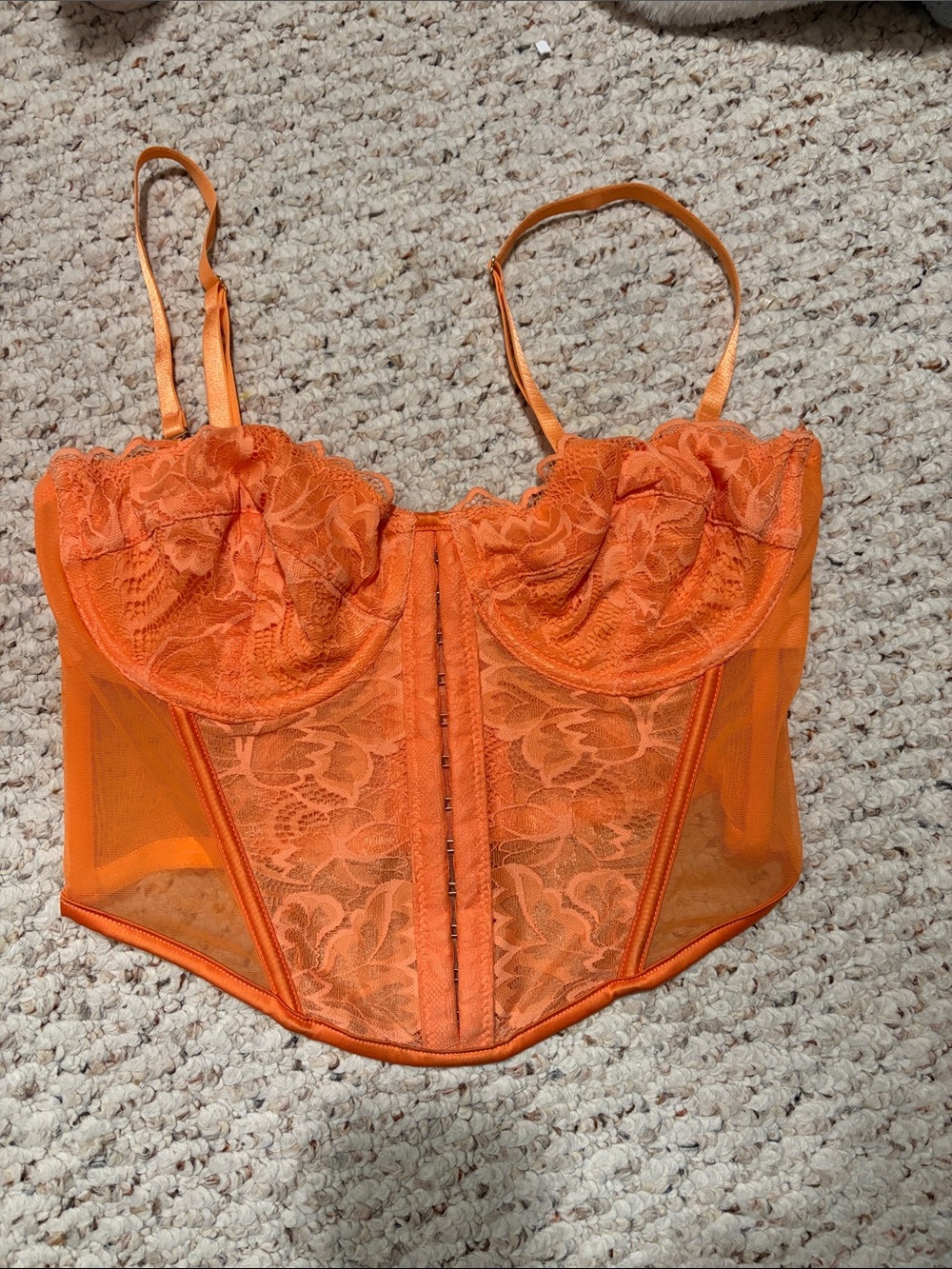 Sheer Orange Lace Bustier Corset Top